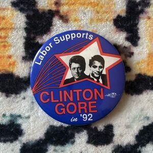 Vintage Clinton Gore 90s campaign pin 1992 labor supports political